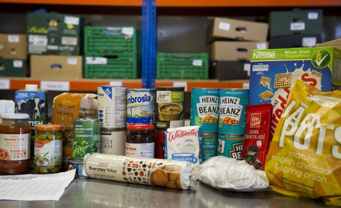 contents of single food parcel ready for packing
